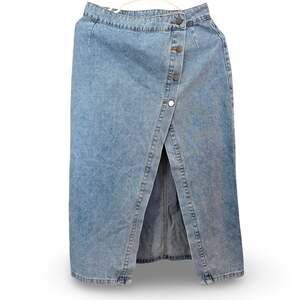 Mable Denim Wrap Midi Skirt Button Front High Waist Light Wash M NWT